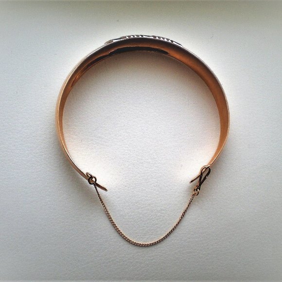 Vintage Russian Russia USSR 14K 585 Rose Pink White Gold Domed Cuff Bracelet - Picture 7 of 9